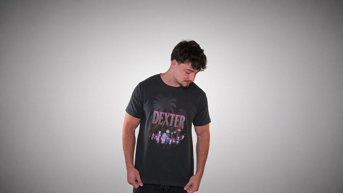 Dexter Collection hero banner that displays the Miami Vibe Dexter T-shirt